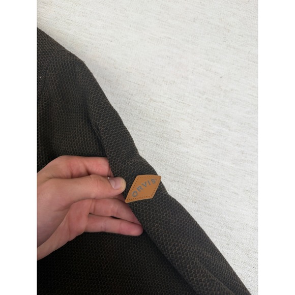 Orvis Mens L Brown Textured Quarter Zip Pullover Sherpa Lined Fleece Jacket - Picture 3 of 9